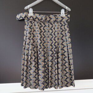 NWT Arkis Punto Bird Print Cotton Satin Pleated Skirt sz 4